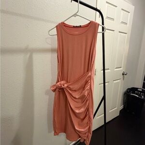Sleeveless Coral Midi Dress with Side Knot
